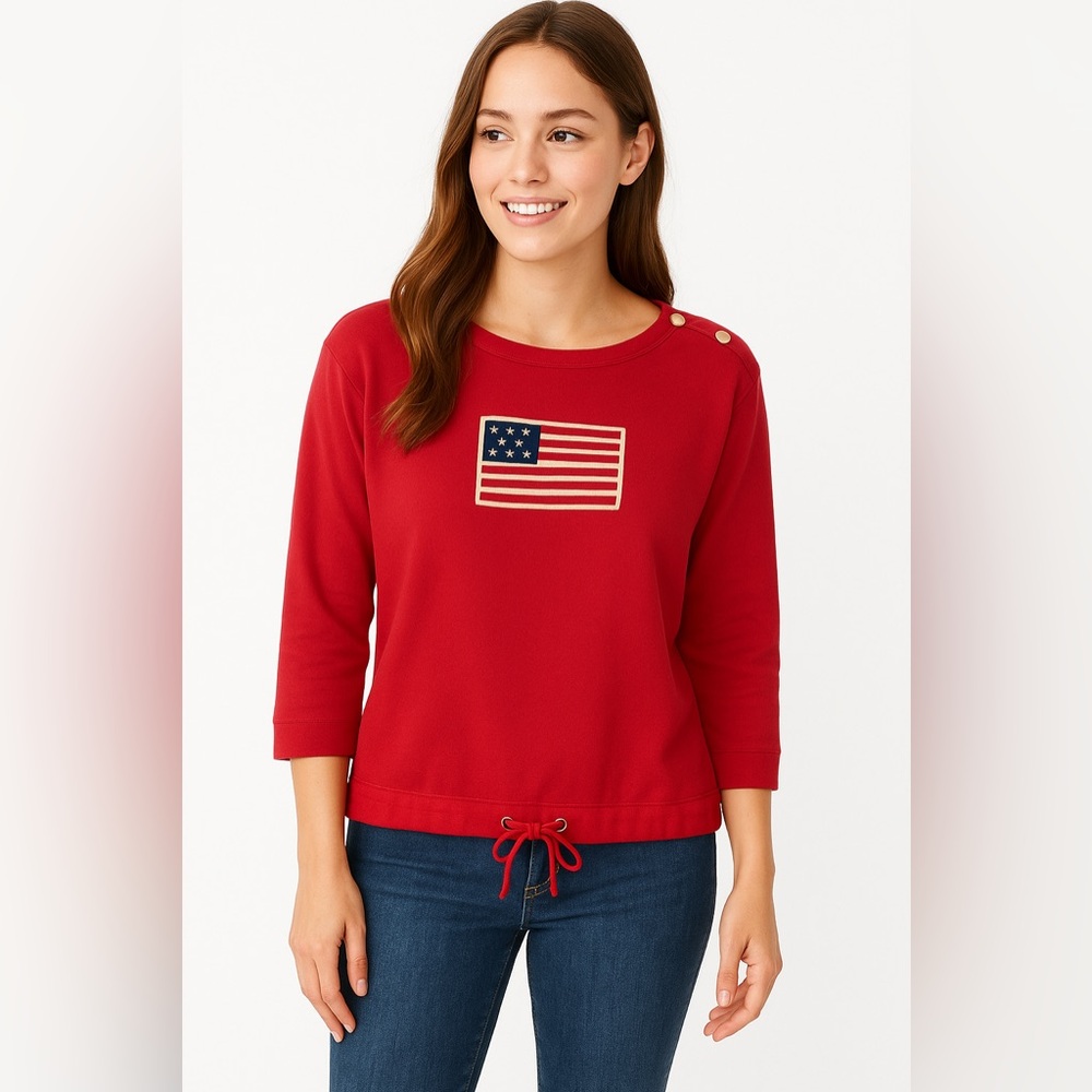Lauren Ralph Lauren Red Flag-Embroidered Crewneck Sweater